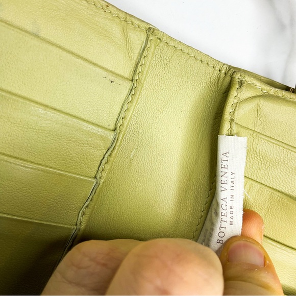 Bottega Veneta Cream Mushroom/Yellow Hue Woven Leather French Flap Wallet - Picture 10 of 10